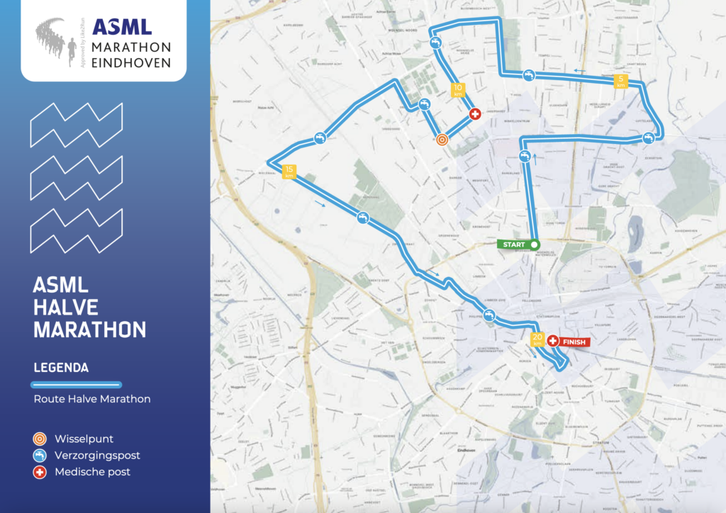 Parcours van de halve marathon van Eindhoven